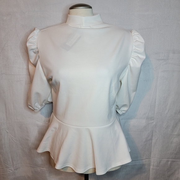 Boohoo | choker cut out puff sleeve peplum top white - Picture 5 of 5